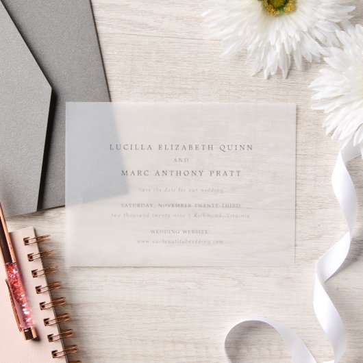 Lucilla Elegant Modern Wedding Save the Date Vellum Uitnodigingen (Huwelijk)