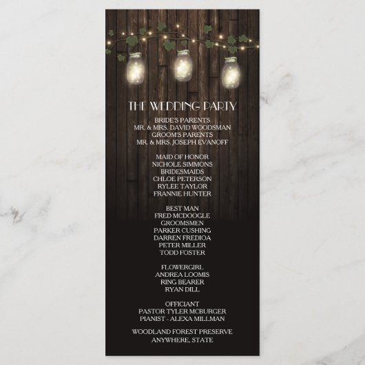 Luciole rustique + Vignoble Programmes de mariage (Dos)