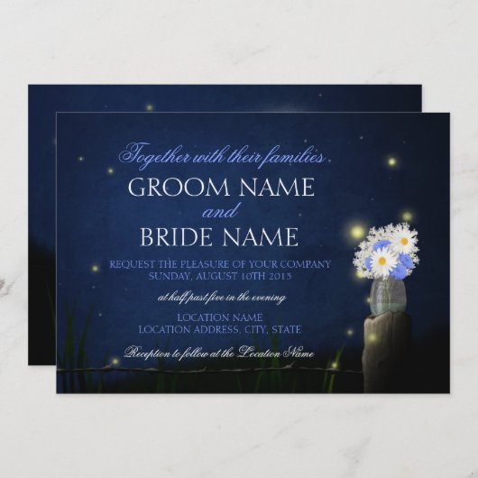 Lucioles avec le faire-part de mariage rustique de (Devant / Derrière)