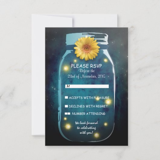 Lucioles et Mason Jar mariage lunaire RSVP (Devant)
