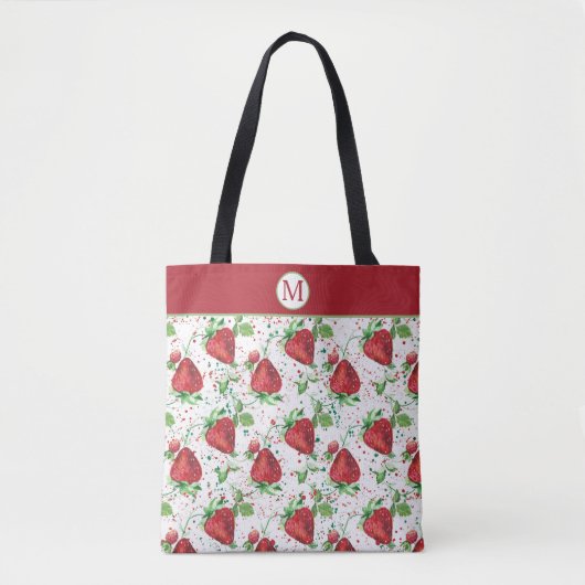 Lucious Summer Strawberry Pattern Monogram Draagtas (Voorkant)
