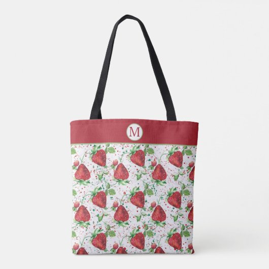 Lucious Summer Strawberry Pattern Monogram Draagtas (Achterkant)