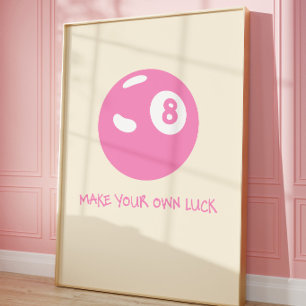 Luck 8 Ball Poster   Roze Coquette Muurkunst