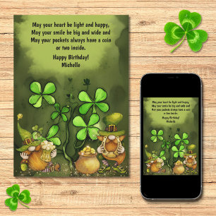 Luck of the Irish Leprechaun Gnomes Birthday Kaart