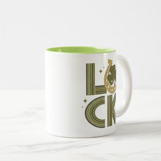 Luck Shamrock Hoefijzer St Patrick's Day Irish Tweekleurige Koffiemok (Voorkant rechts)