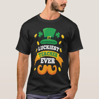 Luckiest Teacher St Patricks Day Love Green Irish  T-shirt