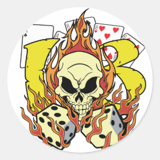 Lucky 13 dobbelstenen en schedel ronde sticker