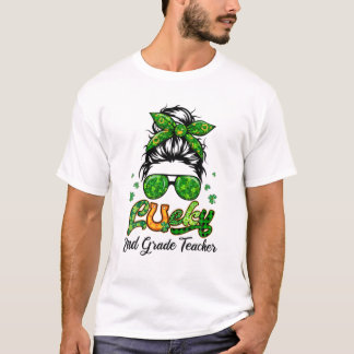 Lucky 2de graad leraar Patricks Day Bun Hair Plai T-shirt