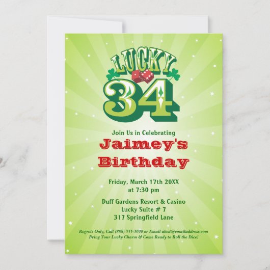 Lucky 34 - Invitation personnalisée à la fête d'an (Devant)