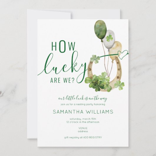 Lucky 4 Leaf Clover St. Patrick Irish Baby shower Kaart (Voorkant)