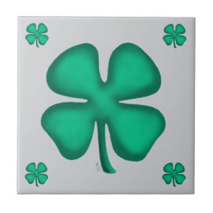 Lucky 4 Leaf Ierse Klaver 5 grijze kleine tegel Tegeltje