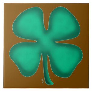 Lucky 4 Leaf Ierse Klaver bruine grote tegel Tegeltje