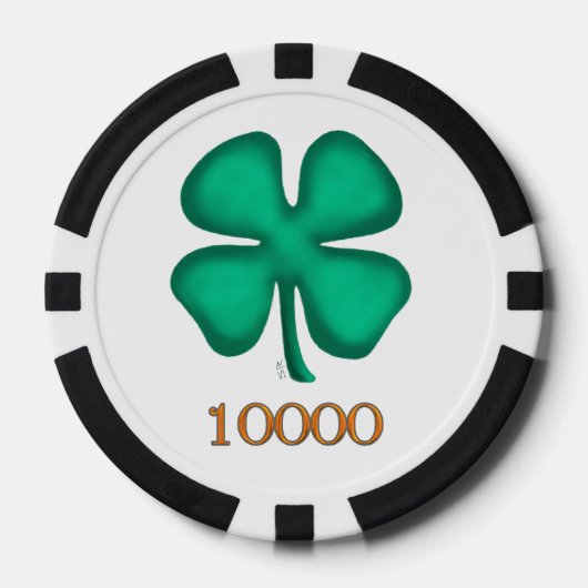 Lucky 4 Leaf Irish Clover bg 10K streep poker chip (Voorkant)