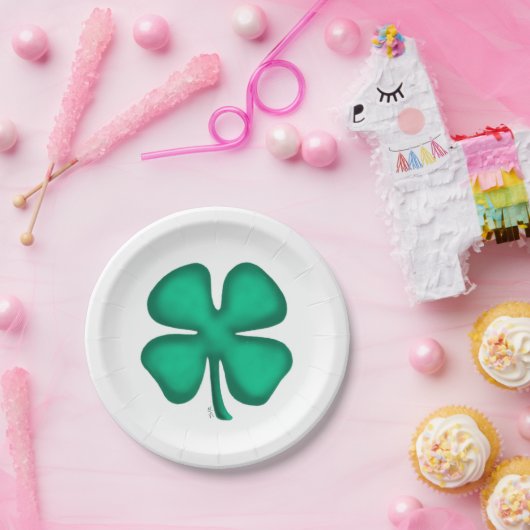 Lucky 4 Leaf Irish Clover-borden Papieren Bordje (Feest)
