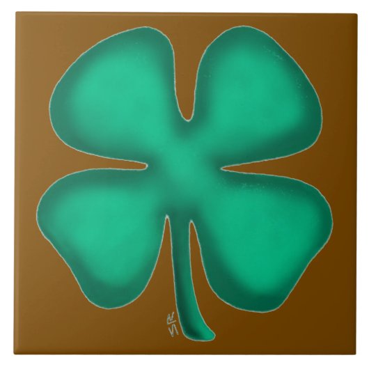 Lucky 4 Leaf Irish Clover brown large tile Tegeltje (Voorkant)
