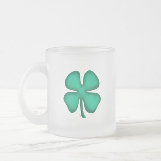 Lucky 4 Leaf Irish Clover frosted glass mok (Links)