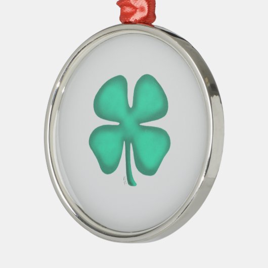 Lucky 4 Leaf Irish Clover gray rd premium ornament (Links)