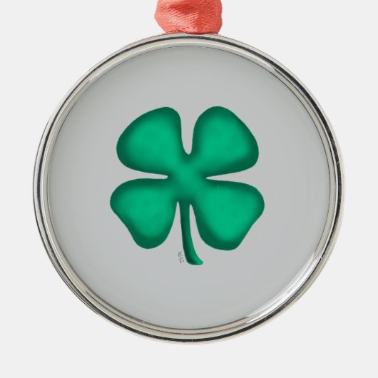 Lucky 4 Leaf Irish Clover gray rd premium ornament (Voorkant)