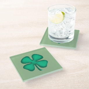 Lucky 4 Leaf Irish Clover green glass onderzetter