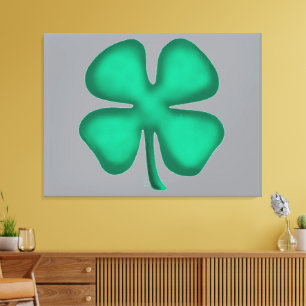 Lucky 4 Leaf Irish Clover grijs canvas print