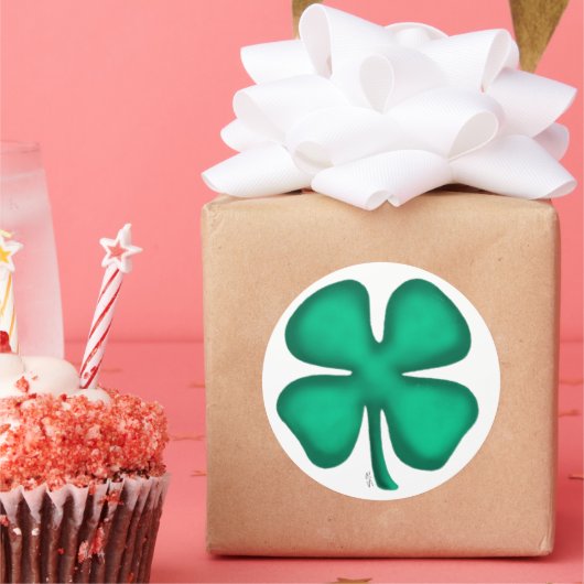 Lucky 4 Leaf Irish Clover gros autocollants ronds (Fête)