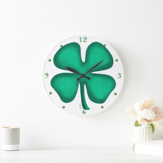 Lucky 4 Leaf Irish Clover horloge murale avec numé (Maison)