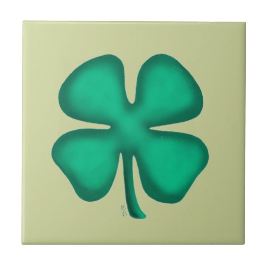 Lucky 4 Leaf Irish Clover light green small tile Tegeltje (Voorkant)