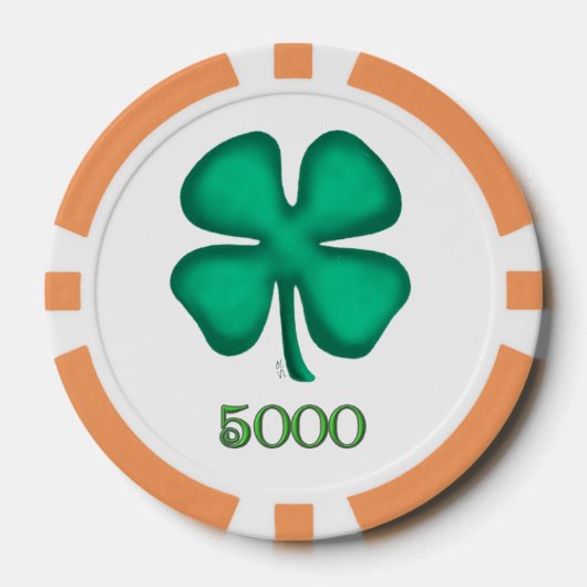 Lucky 4 Leaf Irish Clover org 5K streep poker chip (Voorkant)