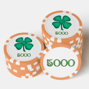 Lucky 4 Leaf Irish Clover org 5K streep poker chip