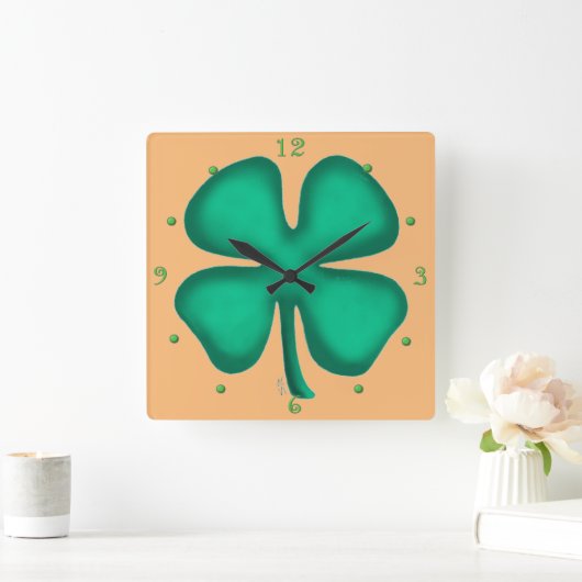 Lucky 4 Leaf Irish Clover tan vierkante wandklok Vierkante Klok (Huis)