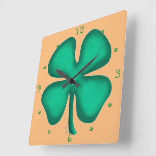 Lucky 4 Leaf Irish Clover tan vierkante wandklok Vierkante Klok (Hoek)