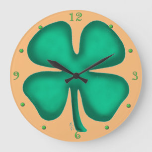Lucky 4 Leaf Irish Clover tan wandklok Grote Klok