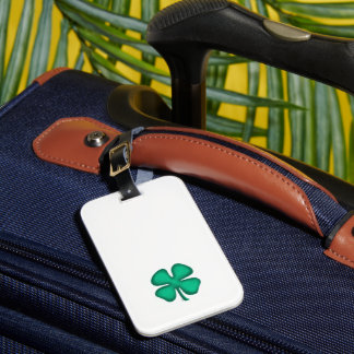 Lucky 4 Leaf Irish Clover white luggage tag Bagagelabel