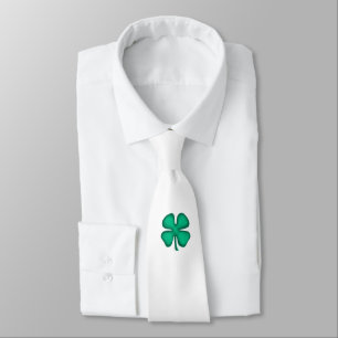 Lucky 4 Leaf Irish Clover white necktie Stropdas