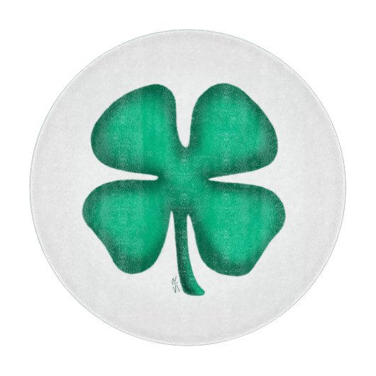 Lucky 4 Leaf Irish Clover wht glass cutting board Snijplank (Voorkant)