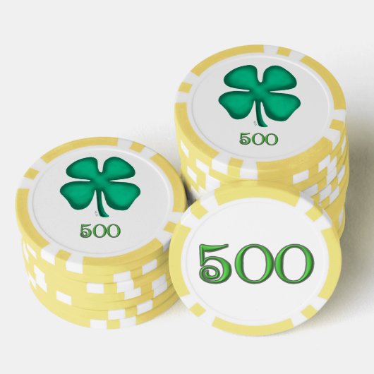 Lucky 4 Leaf Irish Clover yl 500 streep poker chip (Opstapeling)