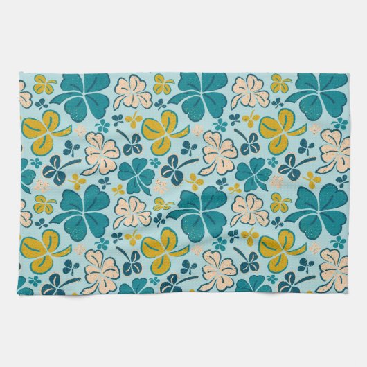 Lucky 4 Leaves Shamrocks Clover St. Patrick's Day Theedoek (Horizontaal)