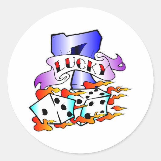 Lucky 7- en Dice-Tattoo Ronde Sticker (Voorkant)