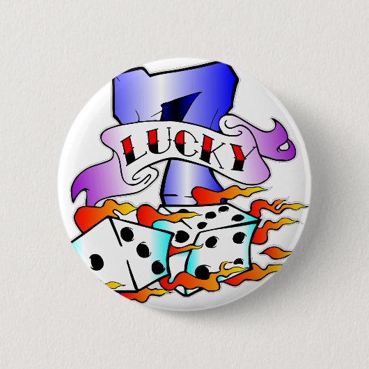 Lucky 7 w/Dice Ronde Button 5,7 Cm (Voorkant)