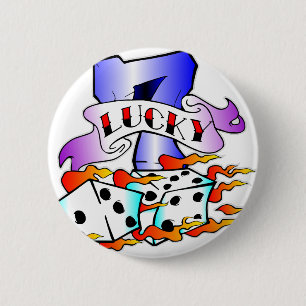 Lucky 7 w/Dice Ronde Button 5,7 Cm