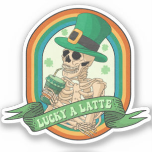Lucky A Latte - Skelet, Koffie en Klavers Sticker