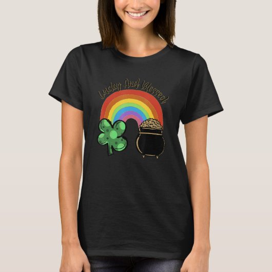 Lucky And Blessed Rainbow Saint Patrick's Day Sham T-shirt (Voorkant)