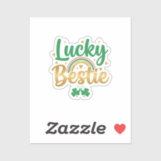 Lucky Bestie Cute Pink Green Typography St Patrick Sticker