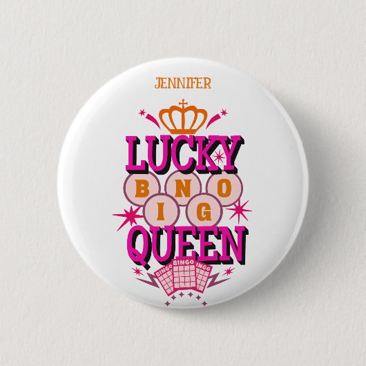 Lucky Bingo Queen/editable name Ronde Button 5,7 Cm (Voorkant)