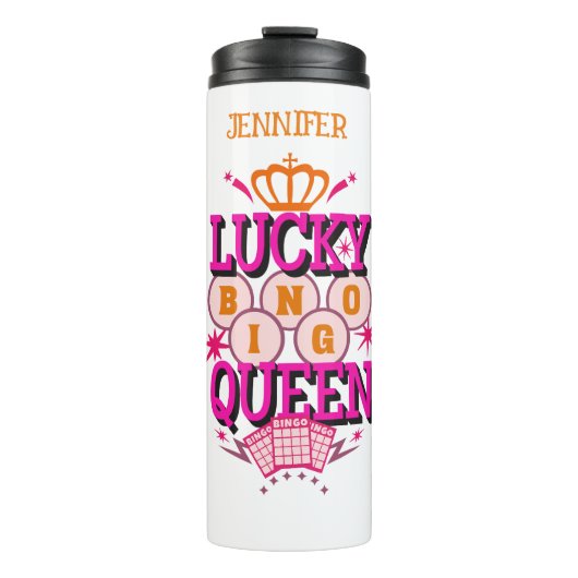 Lucky Bingo Queen/editable name Thermosbeker (Voorkant)
