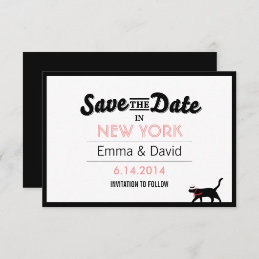 Lucky Black Cat Bold Border Save the Date Cards (Voorkant / Achterkant)