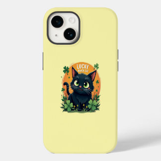 Lucky Black Cat: St. Patrick's Day Klaver & Coins iPhone 14 Hoesje