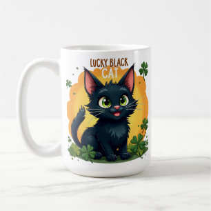 Lucky Black Cat: St. Patrick's Day Klaver & Coins Koffiemok