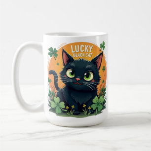 Lucky Black Cat: St. Patrick's Day Klaver & Coins Koffiemok