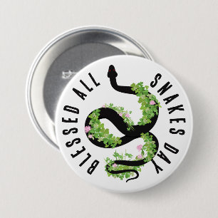 Lucky Black Serpent in Clover All Snakes Day Butto Ronde Button 7,6 Cm